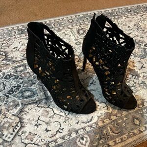 Black Lace-Up Women's Heels